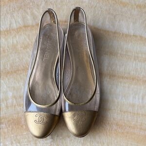 CHANEL Gold and Transparent Women's Flats